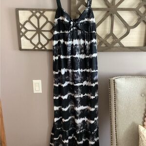 Faded Glory Black and White Tie-Dye Maxi Dress, Boho, Cotton